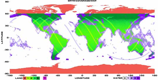 Схема покрытия территории Земли съемкой SRTM