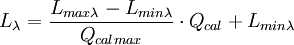 L_\lambda = \frac{L_{max \lambda} - L_{min \lambda}}{Q_{calmax}} \cdot Q_{cal} + L_{min \lambda}