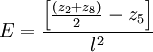 E = \frac{\left [ \frac{\left ( z_2+z_8 \right )}{2} - z_5\right ]}{l^2}