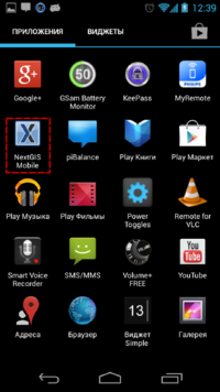 Рис. 1. Ярлыки приложений (красным пунктиром выделен ярлык NextGIS Mobile).