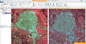 рис. 3е - Сравнение алгоритмов HPF Resolution Merge и Modified IHS Resolution Merge для снимка Landsat